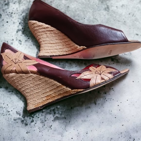 Audley  Leather Floral  Espadrille Open Toe Wedge Sandals  Size 8.5 - Picture 7 of 14